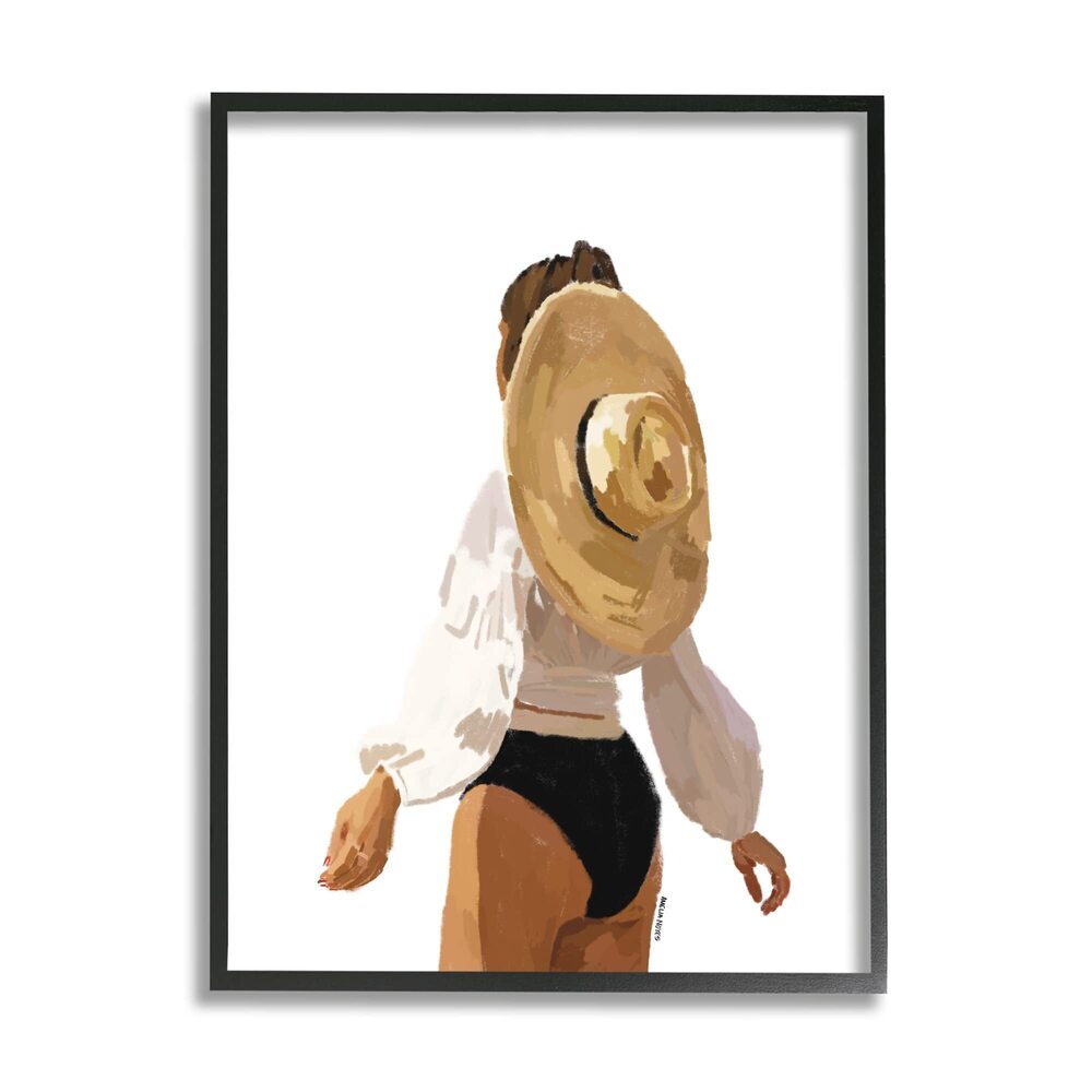 9093 Draped Sun Hat Tropical Summer Vacation Framed Wall Art, Design By